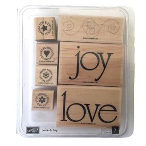 Stampin’ Up! Wooden Rubber Stamp Set of 7 Love Joy Thanks Friends Merry XOXO